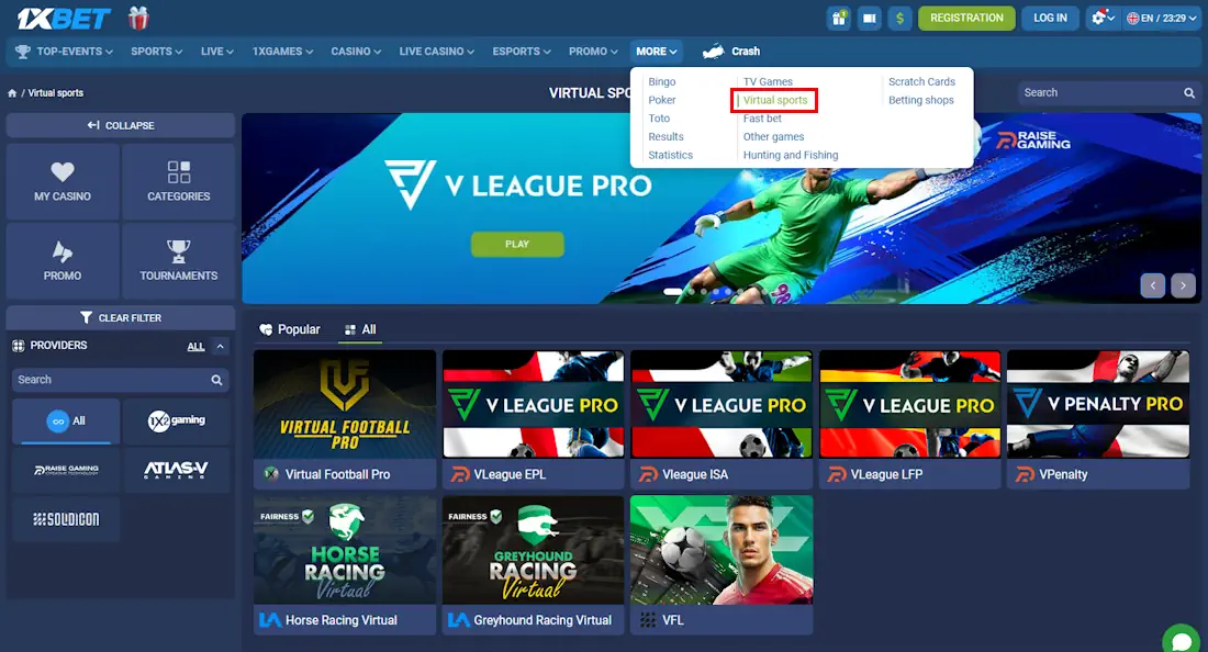 1xBet Virtual sports Screenshot